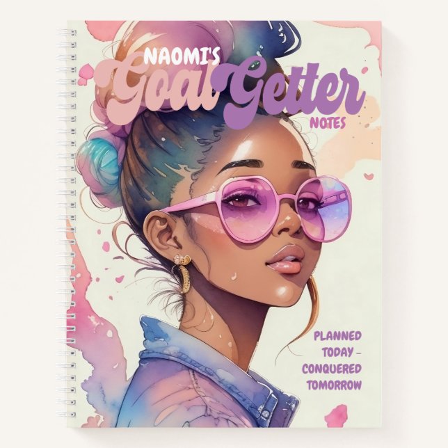 Goal Getter Cute Girly Magazine Style  Notebook (Front)