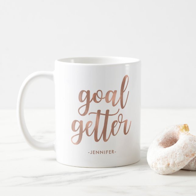 Goal Getter | Faux Rose Gold Typography Coffee Mug (With Donut)