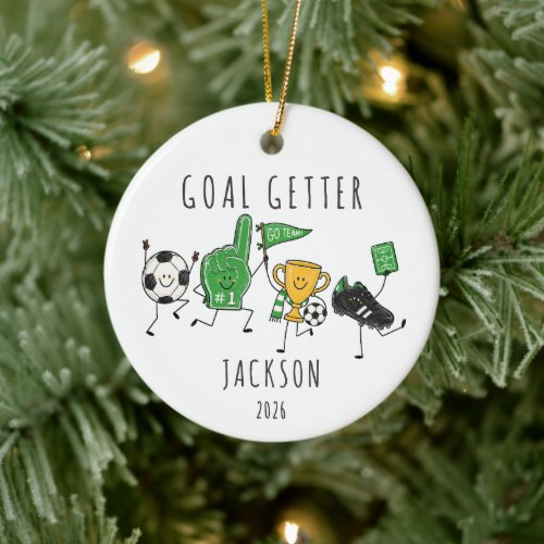 Goal Getter Personalized Kids Soccer  Ceramic Ornament