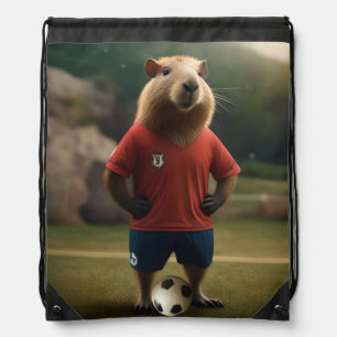 "Goal Getter: The Soccer Star Capybara" Drawstring Bag