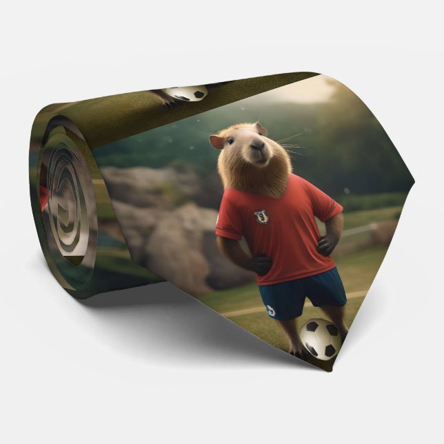 "Goal Getter: The Soccer Star Capybara" Neck Tie (Rolled)