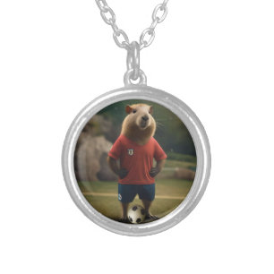 "Goal Getter: The Soccer Star Capybara" Silver Plated Necklace