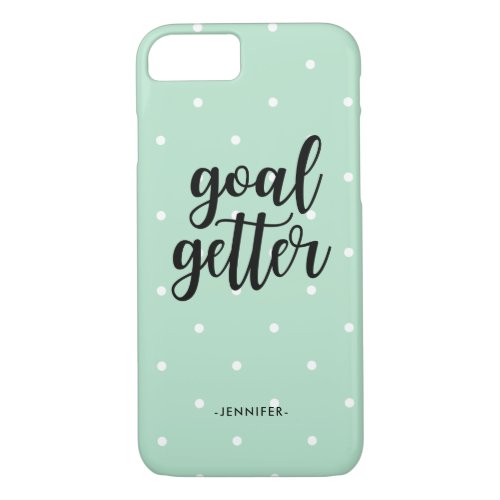 Goal Getter  Trendy Mint Green and Polka Dots iPhone 87 Case