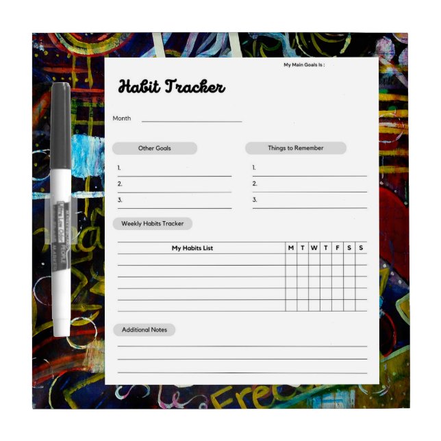 Goal & Habit Tracker Good Energy Dry Erase Board (Front)