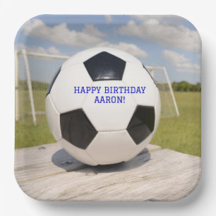 Goal Post Black and White Soccer Ball Paper Plate