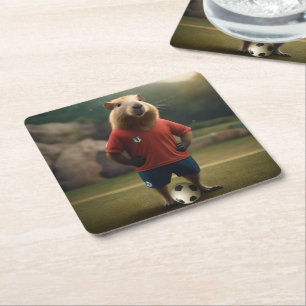 "Goal-Scoring Capybara: The Ultimate Soccer Star!" Square Paper Coaster