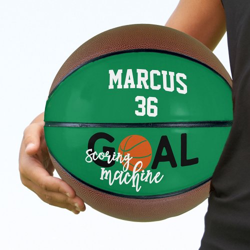 Goal Scoring Machine Green and White Personalized Basketball