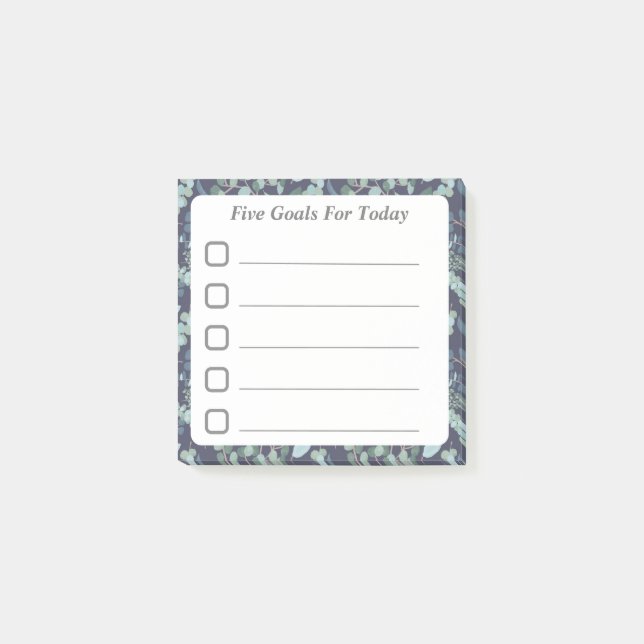 Goal Setting Checklist Blue Teal Foliage Sticky  Post-it Notes (Front)