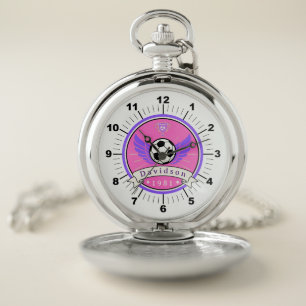 GOAL! ⚽ Silver Soccer Pocket Watch – Name & Year
