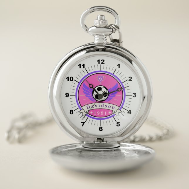 GOAL! ⚽ Silver Soccer Pocket Watch – Name & Year (Inside)