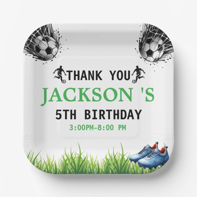 Goal! Soccer 5th Birthday Party Paper Plates (Front)