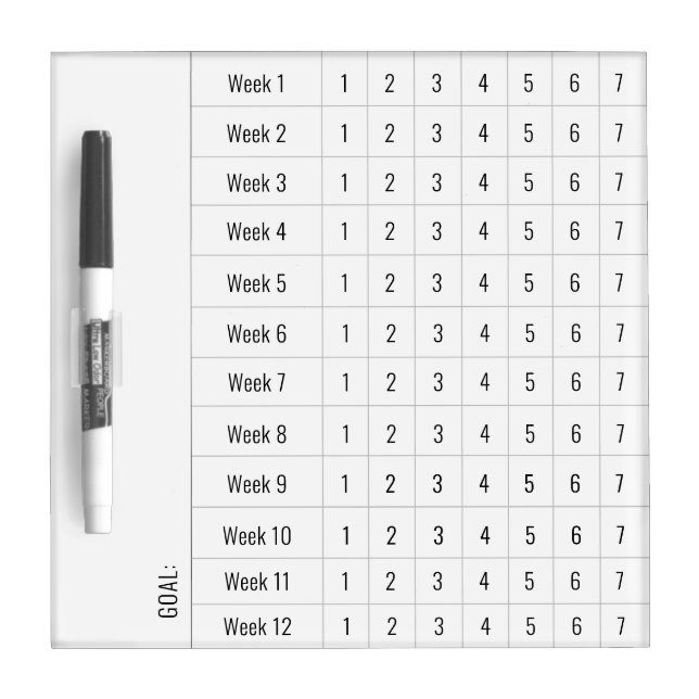 Goal Tracker 12 Weeks Reusable Dry Erase Board (Front)