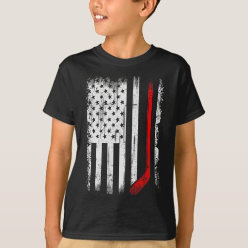 Goalie Design Usa Flag Hockey Stick Ice Hockey  T_Shirt