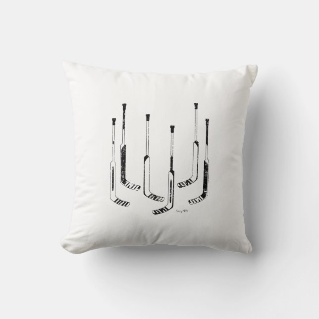 Goalie Sticks Hockey Throw Pillow (Front)