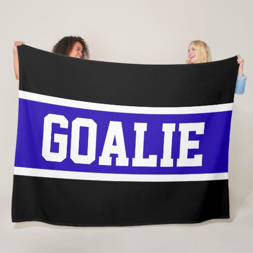 GOALIE Text Bold Athletic Blue Black White Stripes Fleece Blanket