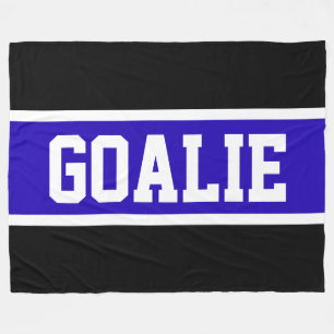GOALIE Text Bold Athletic Blue Black White Stripes Fleece Blanket