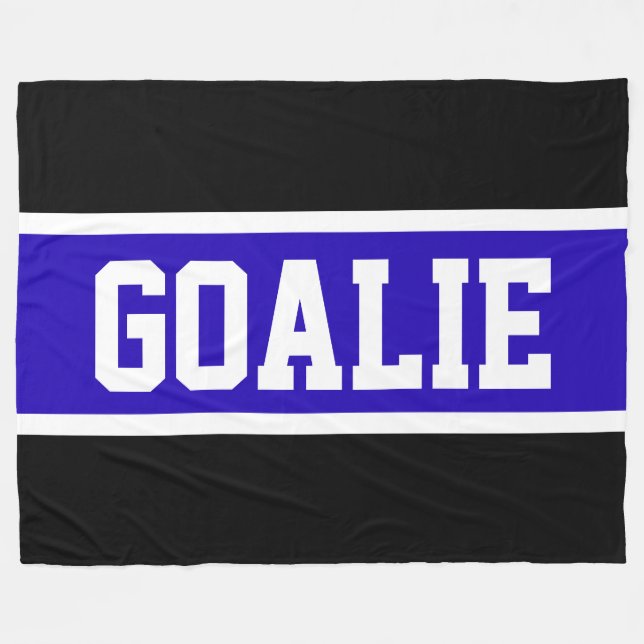 GOALIE Text Bold Athletic Blue Black White Stripes Fleece Blanket (Front (Horizontal))