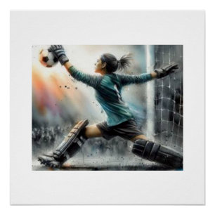 Goalkeeper Saves Soccer Ball, Poster