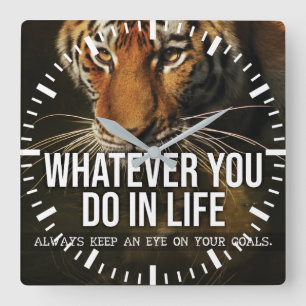 Goals - Hustle, Gym, Success - Tiger Motivational Square Wall Clock