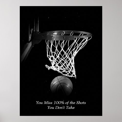 Goals Motivational Quote Basketball Black  White Poster
