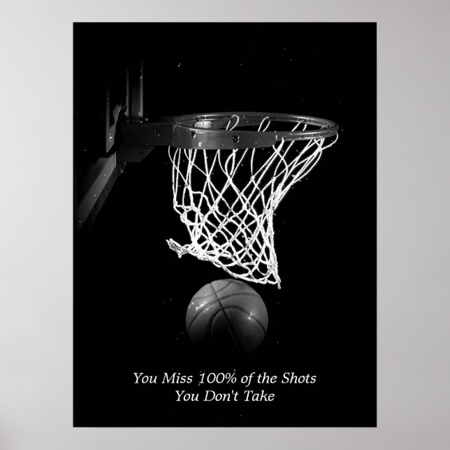 Goals Motivational Quote Basketball Black & White Poster (Front)