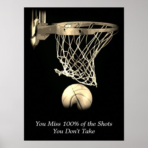 Goals Motivational Quote Basketball Vintage Sepia Poster