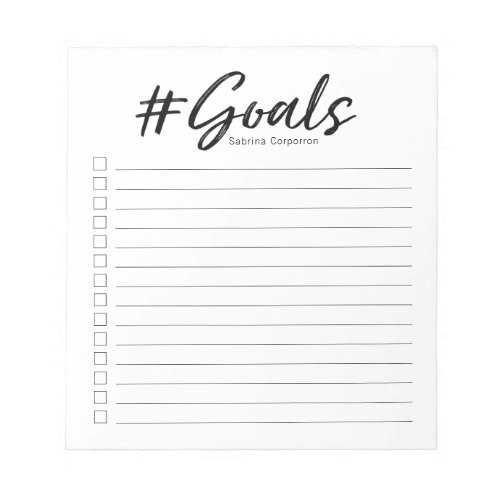 Goals notepad with checkboxes