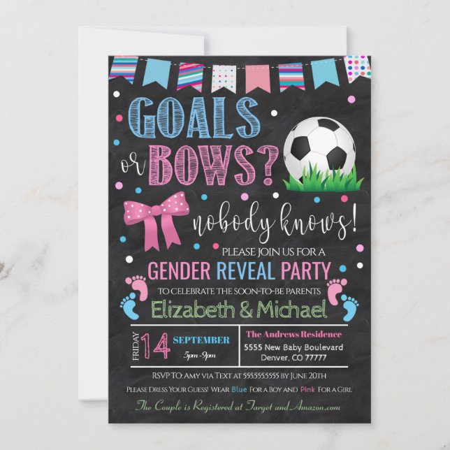Goals or Bows Gender Reveal Invitation (Front)