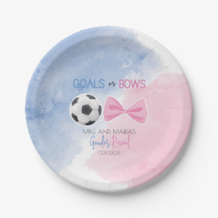 Goals or bows gender reveal party paper plates