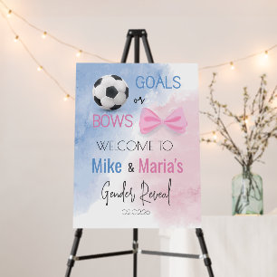 Goals or bows gender reveal party welcome sign