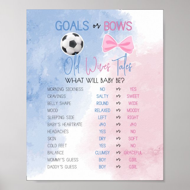 Goals or bows Old Wives Tales gender reveal sign (Front)