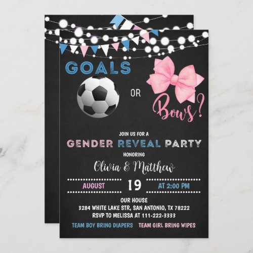 Goals or Bows Soccer Gender Reveal Party Invitation