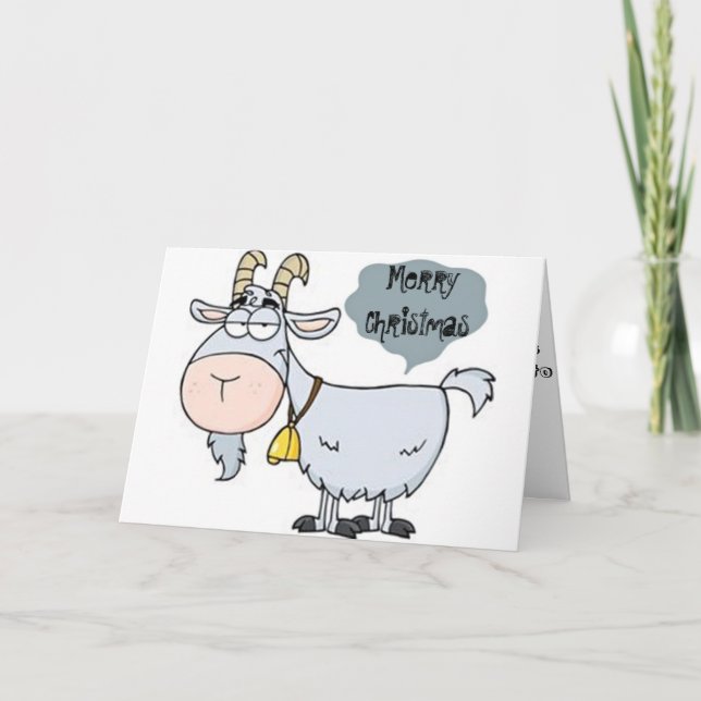 GOAT ALMOST ATE GREETING=MERRY CHRISTMAS HUMOR HOLIDAY CARD (Front)
