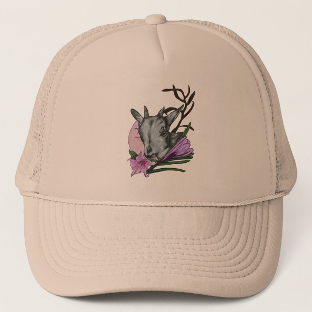Goat and flowers trucker hat (Front)
