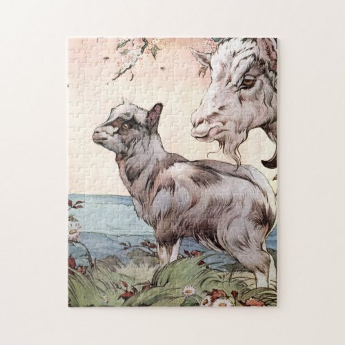Goat and Kid by E J Detmold Jigsaw Puzzle