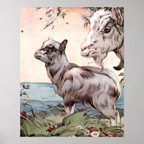 Goat and Kid by E J Detmold Poster