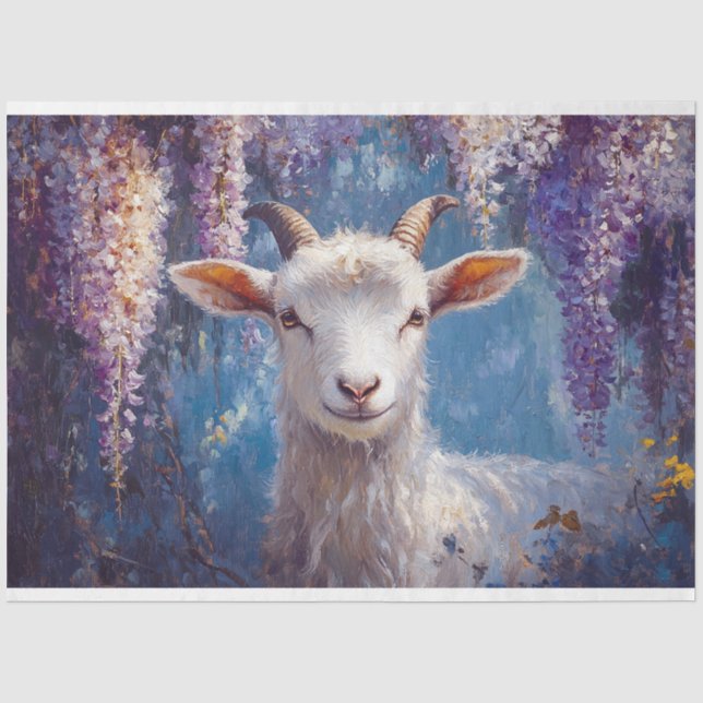 Goat and Purple Wisteria Flowers Decoupage Tissue Paper (Front)