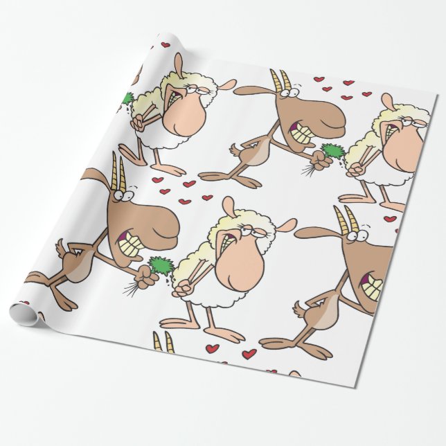 Goat And Sheep In Love Wrapping Paper (Unrolled)