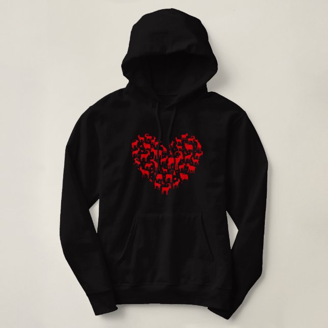 Goat Animal Lover Funny Heart Goat Valentine's Day Hoodie (Design Front)