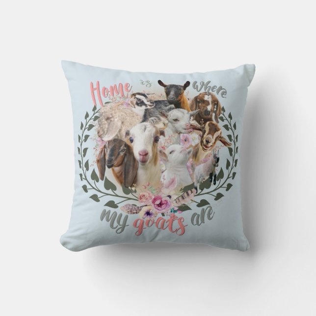 GOAT ART | Home is Where My Goats Are GetYerGoat Throw Pillow (Front)