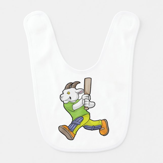 Goat as Batsman with Cricket bat Baby Bib (Front)