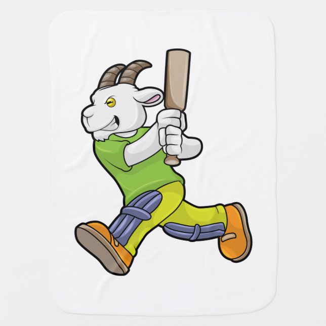 Goat as Batsman with Cricket bat Baby Blanket (Front)