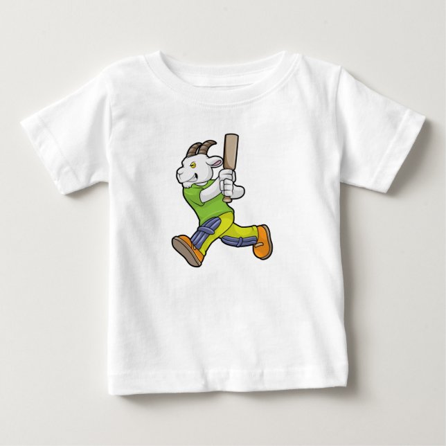 Goat as Batsman with Cricket bat Baby T-Shirt (Front)