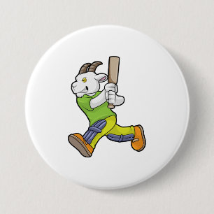 Goat as Batsman with Cricket bat Button