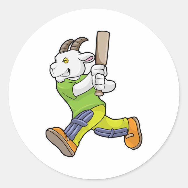 Goat as Batsman with Cricket bat Classic Round Sticker (Front)