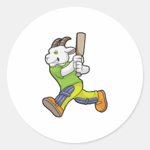 Goat as Batsman with Cricket bat Classic Round Sticker