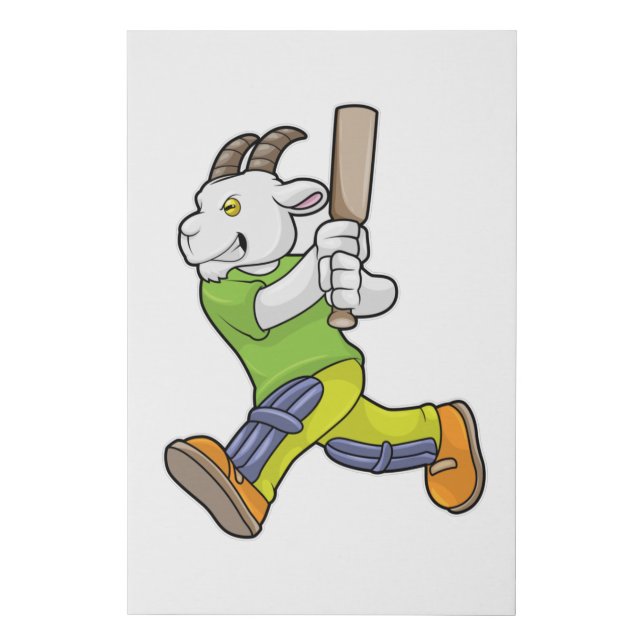 Goat as Batsman with Cricket bat Faux Canvas Print (Front)