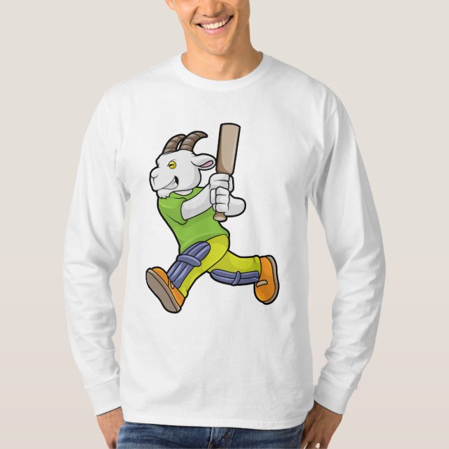 Goat as Batsman with Cricket bat T-Shirt (Front)