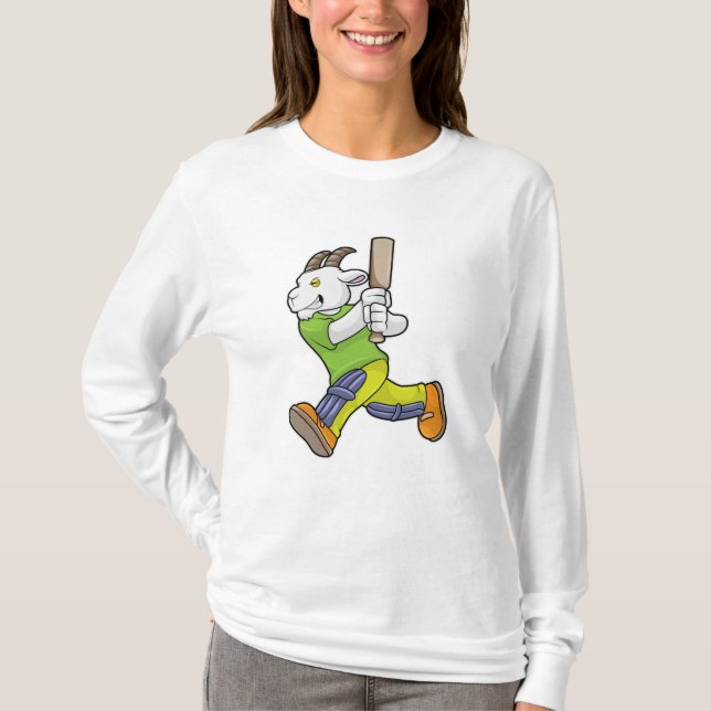 Goat as Batsman with Cricket bat T-Shirt (Front)