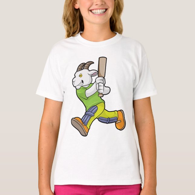 Goat as Batsman with Cricket bat T-Shirt (Front)